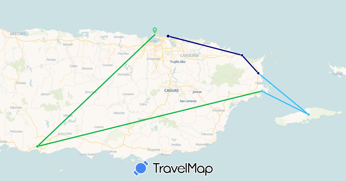 TravelMap itinerary: driving, bus, plane, boat in Puerto Rico (North America)